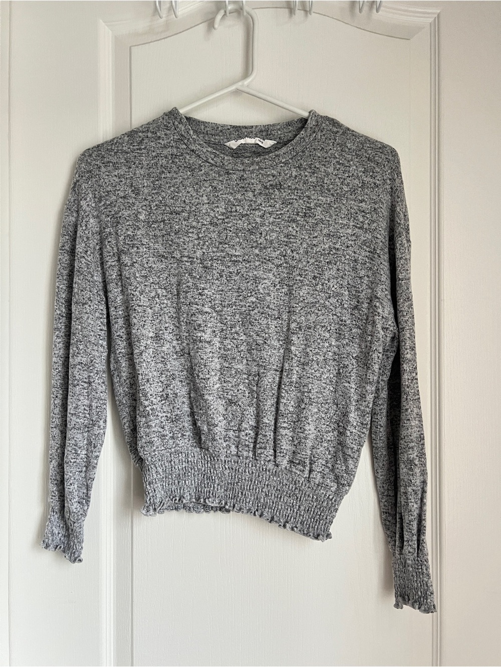 Girls' Heather Grey Crewneck Top with Smocked Hem